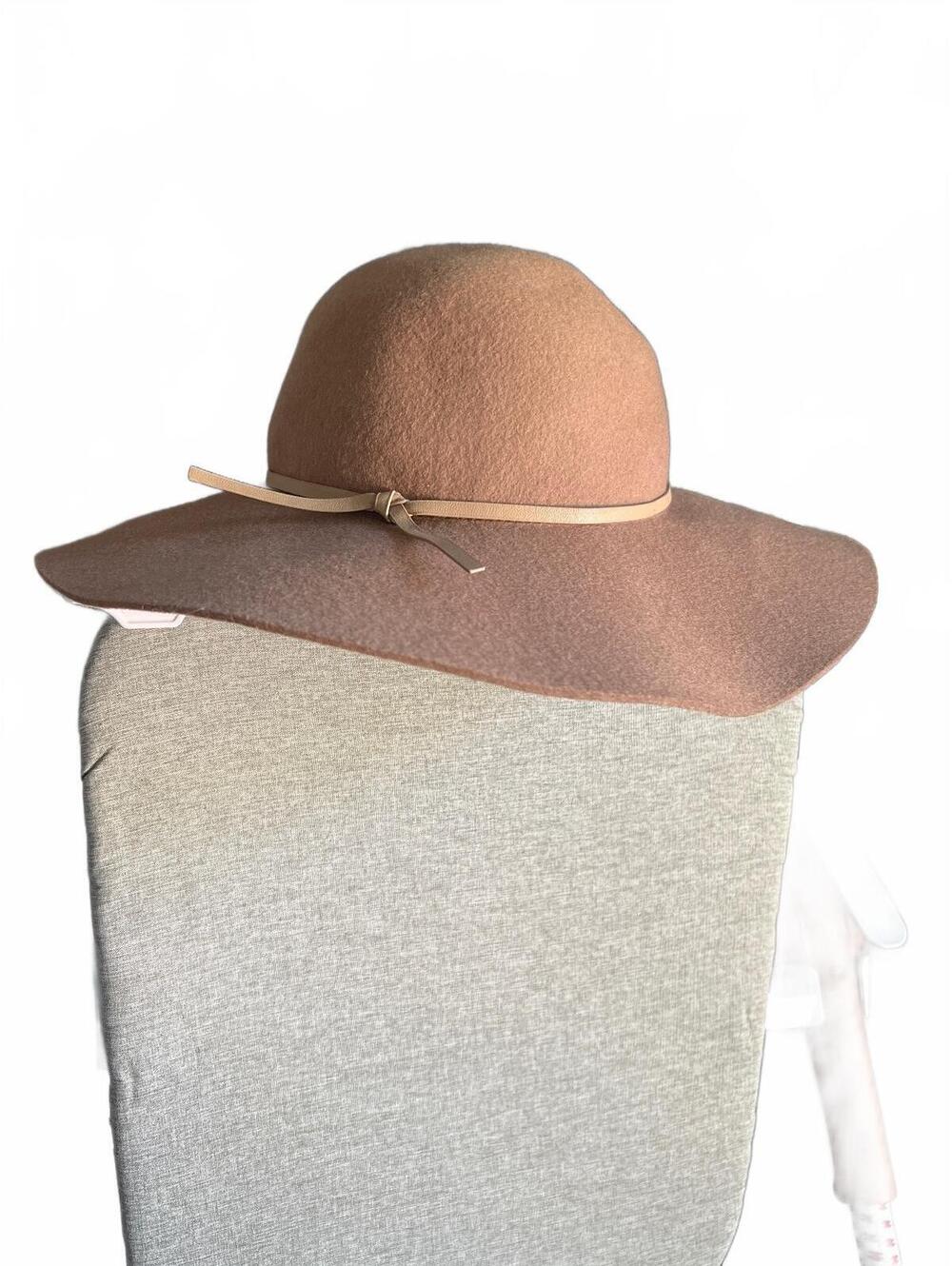 100% Wool Soft Girl Fall Coastal Cowgirl Wide Brim Fedora w/ Side Knot in Camel